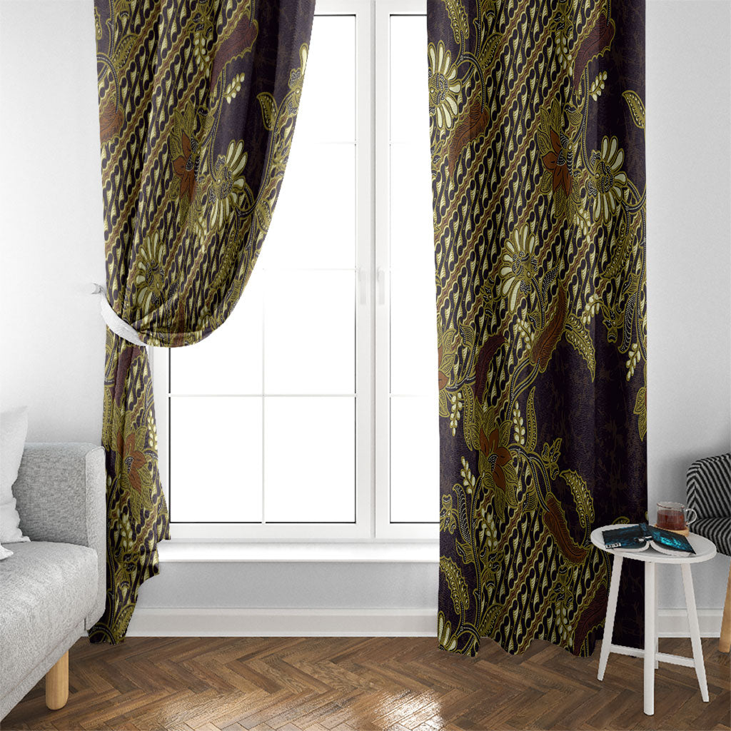 Indonesian Parang Batik Window Curtain Yellow Floral Pattern