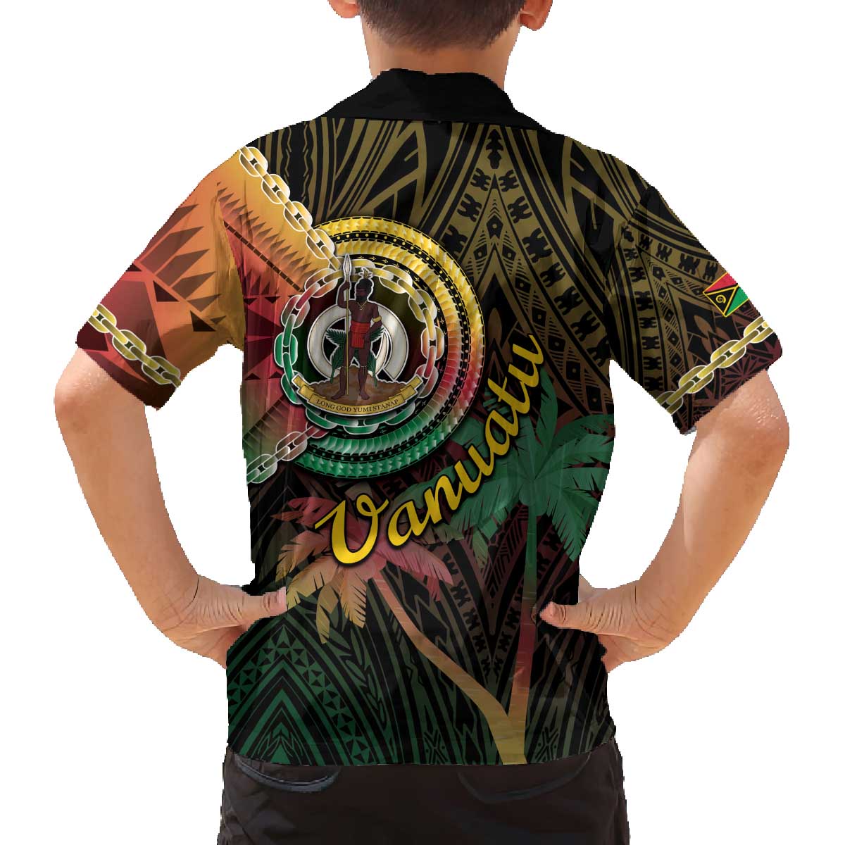 Vanuatu Espiritu Santo Island Family Matching Off The Shoulder Long Sleeve Dress and Hawaiian Shirt Beach Landscape