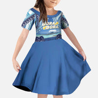 Personalised French Polynesia Bora Bora Family Matching Mermaid Dress and Hawaiian Shirt Beach Landscape Polynesian Style LT05 Daughter's Dress Blue - Polynesian Pride