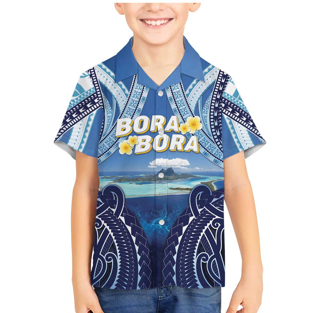 Personalised French Polynesia Bora Bora Family Matching Mermaid Dress and Hawaiian Shirt Beach Landscape Polynesian Style LT05 Son's Shirt Blue - Polynesian Pride