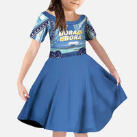 Personalised French Polynesia Bora Bora Family Matching Off The Shoulder Long Sleeve Dress and Hawaiian Shirt Beach Landscape Polynesian Style