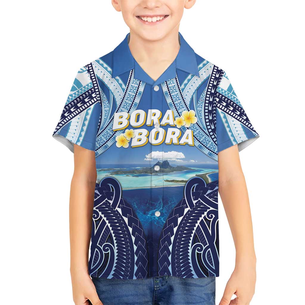 Personalised French Polynesia Bora Bora Family Matching Off Shoulder Short Dress and Hawaiian Shirt Beach Landscape Polynesian Style