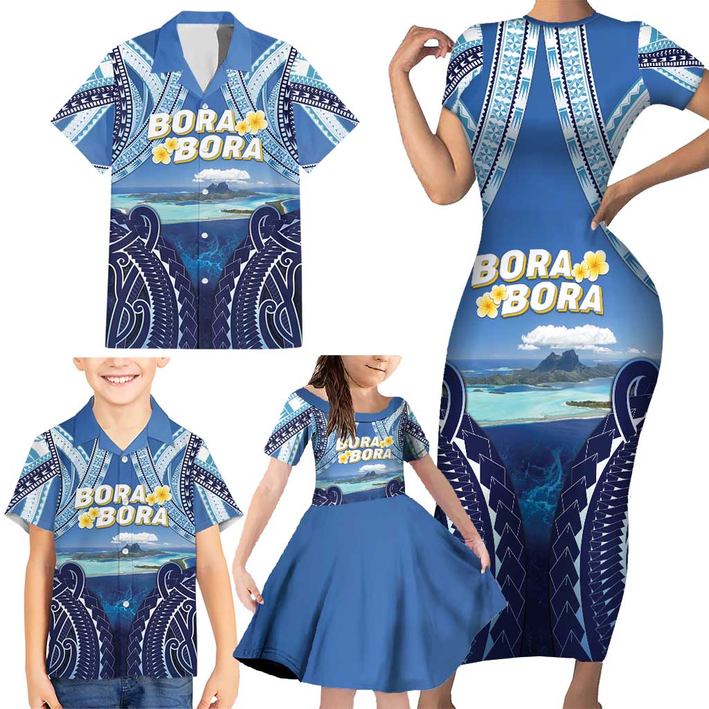 Personalised French Polynesia Bora Bora Family Matching Short Sleeve Bodycon Dress and Hawaiian Shirt Beach Landscape Polynesian Style LT05 - Polynesian Pride