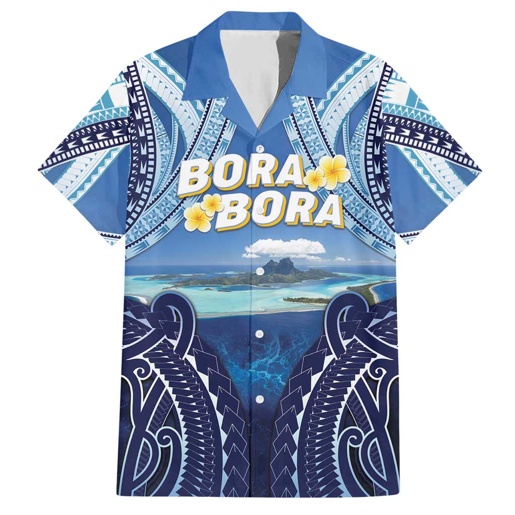 Personalised French Polynesia Bora Bora Family Matching Short Sleeve Bodycon Dress and Hawaiian Shirt Beach Landscape Polynesian Style LT05 Dad's Shirt - Short Sleeve Blue - Polynesian Pride