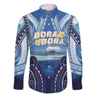 Personalised French Polynesia Bora Bora Family Matching Short Sleeve Bodycon Dress and Hawaiian Shirt Beach Landscape Polynesian Style LT05 Dad's Shirt - Long Sleeve Blue - Polynesian Pride