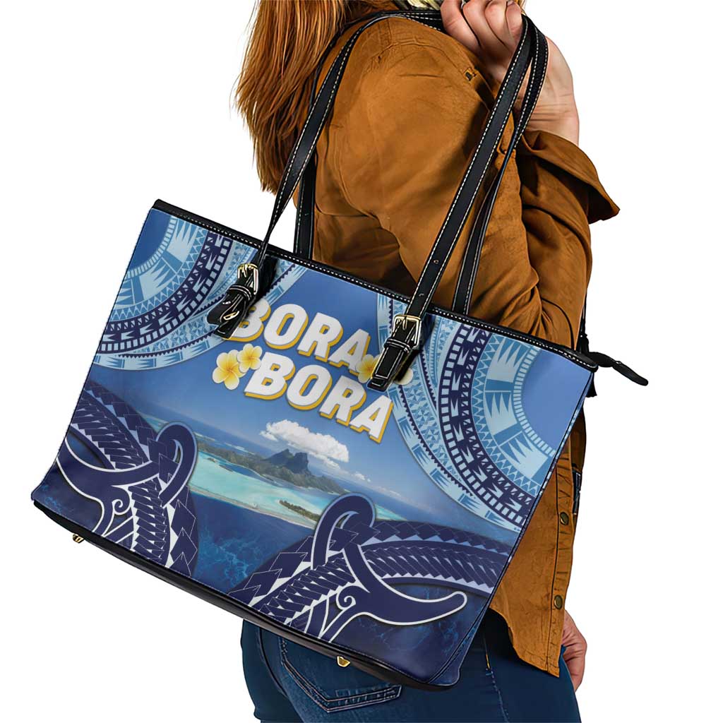 French Polynesia Bora Bora Leather Tote Bag Beach Landscape Polynesian Style