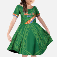 Personalised Marshall Islands Kwajalein Atoll Family Matching Long Sleeve Bodycon Dress and Hawaiian Shirt Polynesian Tribal Tattoo LT05 Daughter's Dress Green - Polynesian Pride