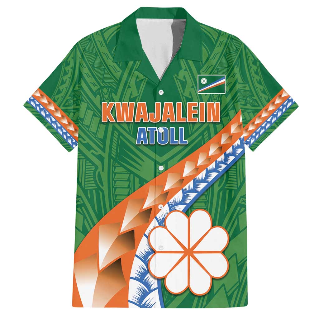 Personalised Marshall Islands Kwajalein Atoll Family Matching Long Sleeve Bodycon Dress and Hawaiian Shirt Polynesian Tribal Tattoo LT05 Dad's Shirt - Short Sleeve Green - Polynesian Pride
