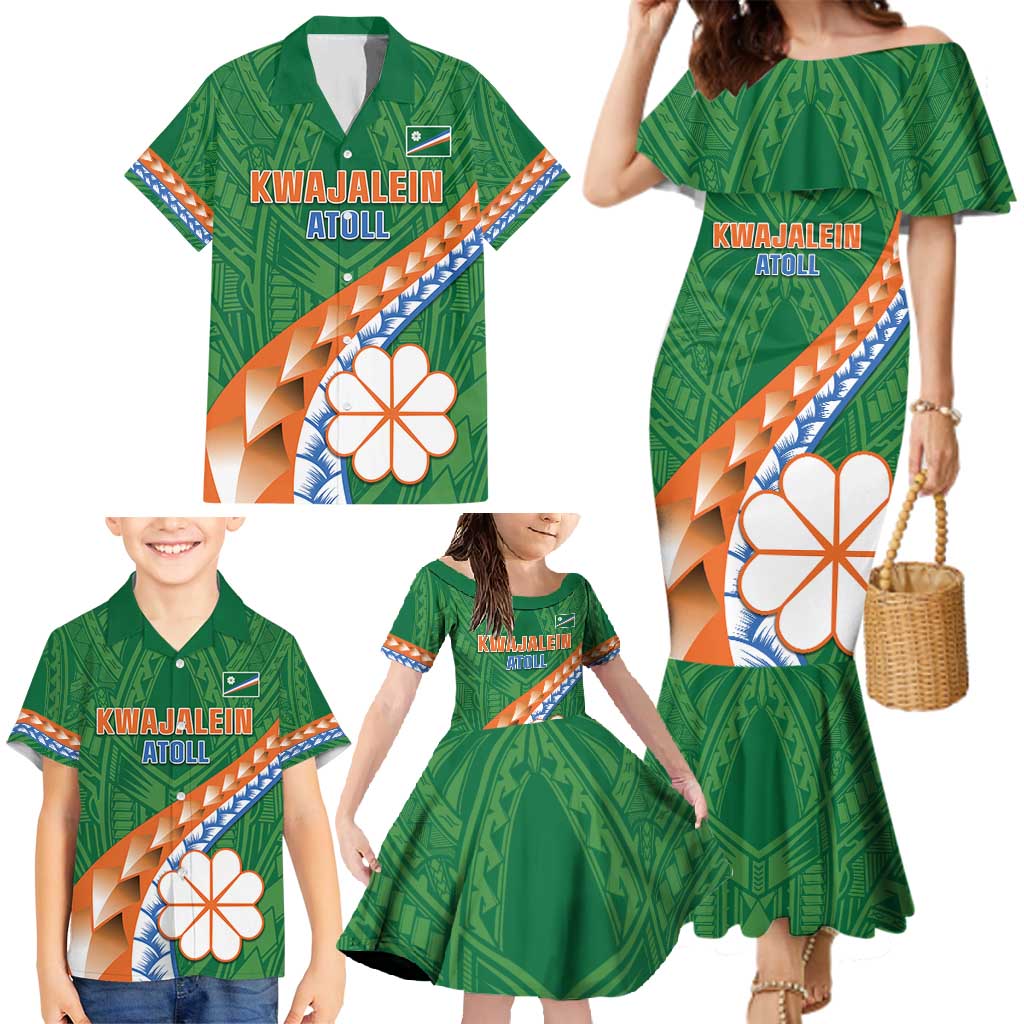 Personalised Marshall Islands Kwajalein Atoll Family Matching Mermaid Dress and Hawaiian Shirt Polynesian Tribal Tattoo