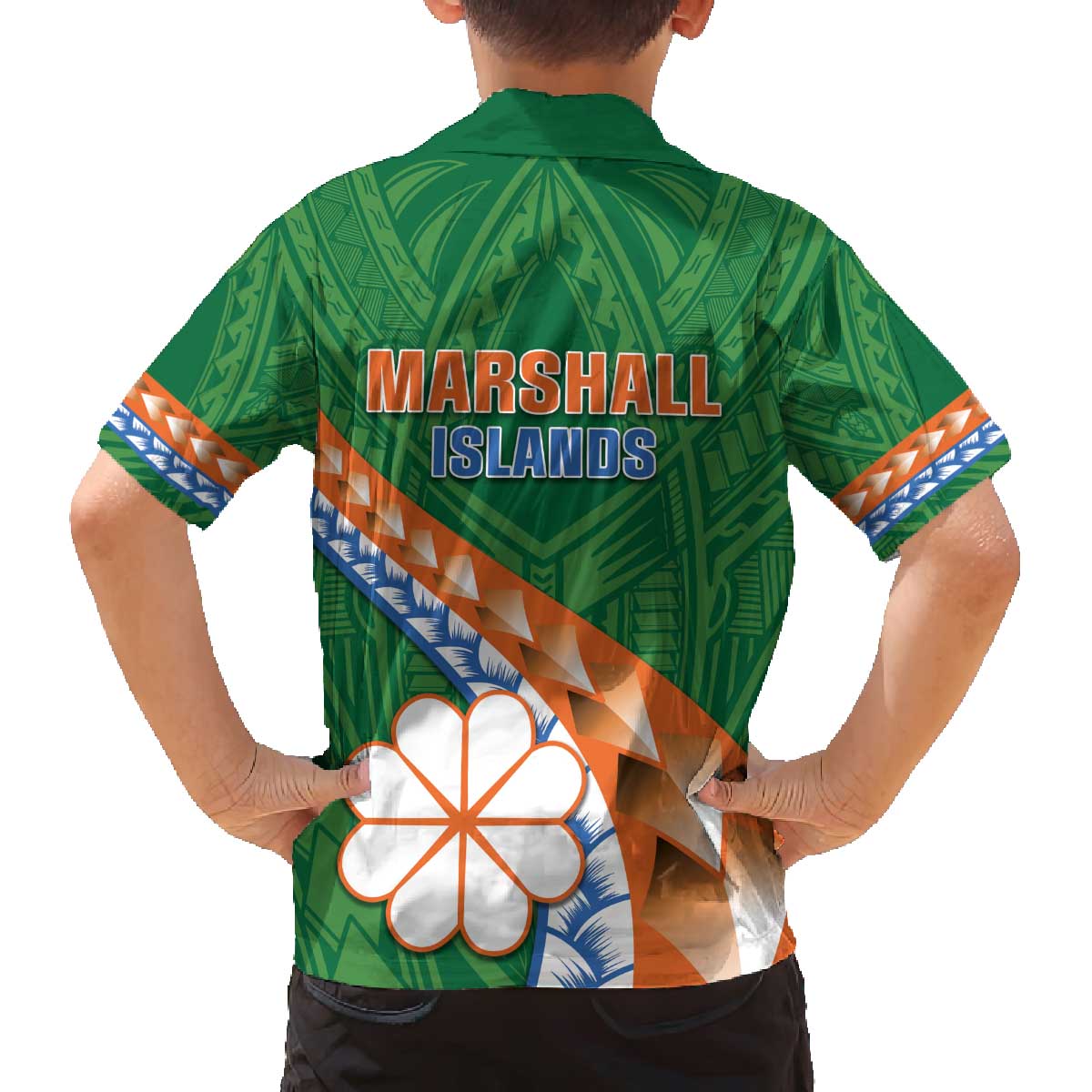 Personalised Marshall Islands Kwajalein Atoll Family Matching Off The Shoulder Long Sleeve Dress and Hawaiian Shirt Polynesian Tribal Tattoo