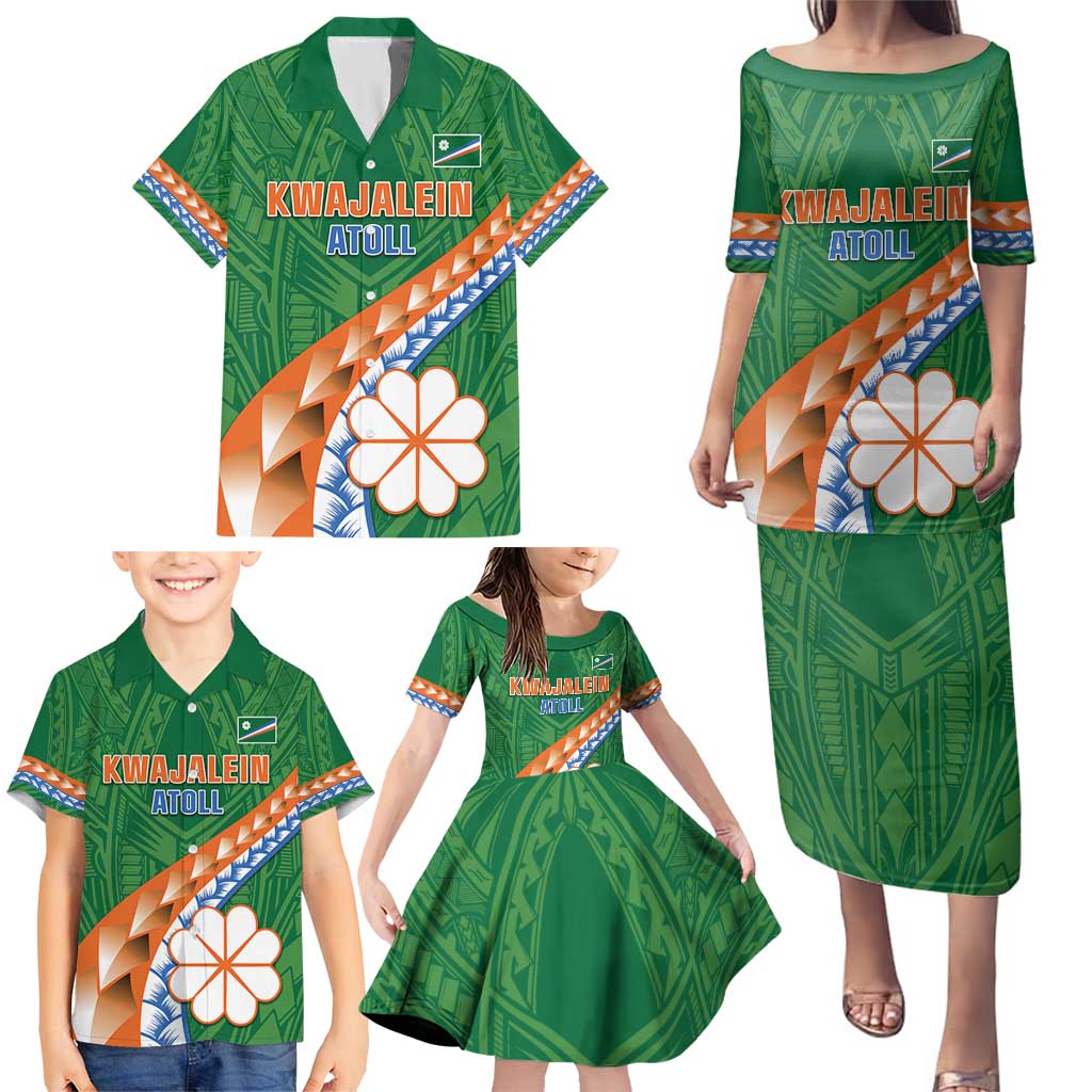 Personalised Marshall Islands Kwajalein Atoll Family Matching Puletasi and Hawaiian Shirt Polynesian Tribal Tattoo