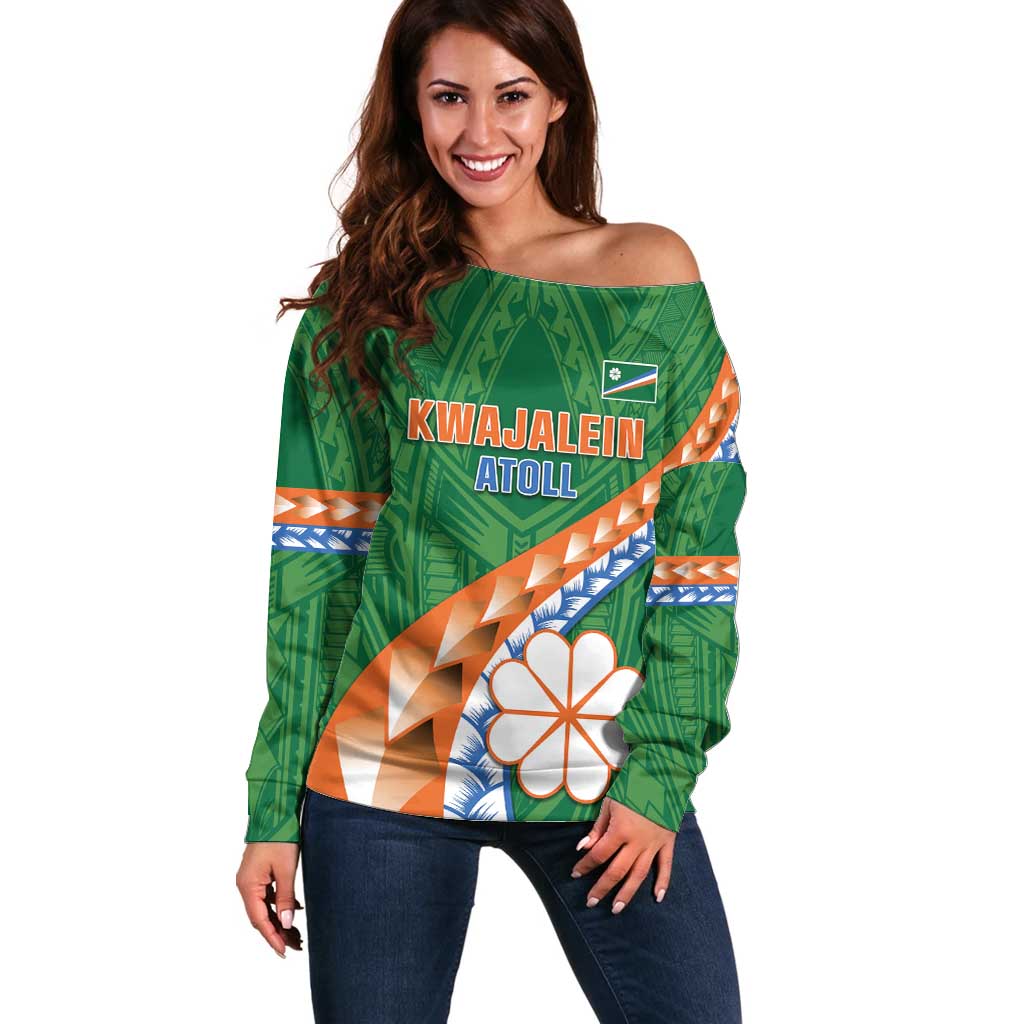 Personalised Marshall Islands Kwajalein Atoll Off Shoulder Sweater Polynesian Tribal Tattoo