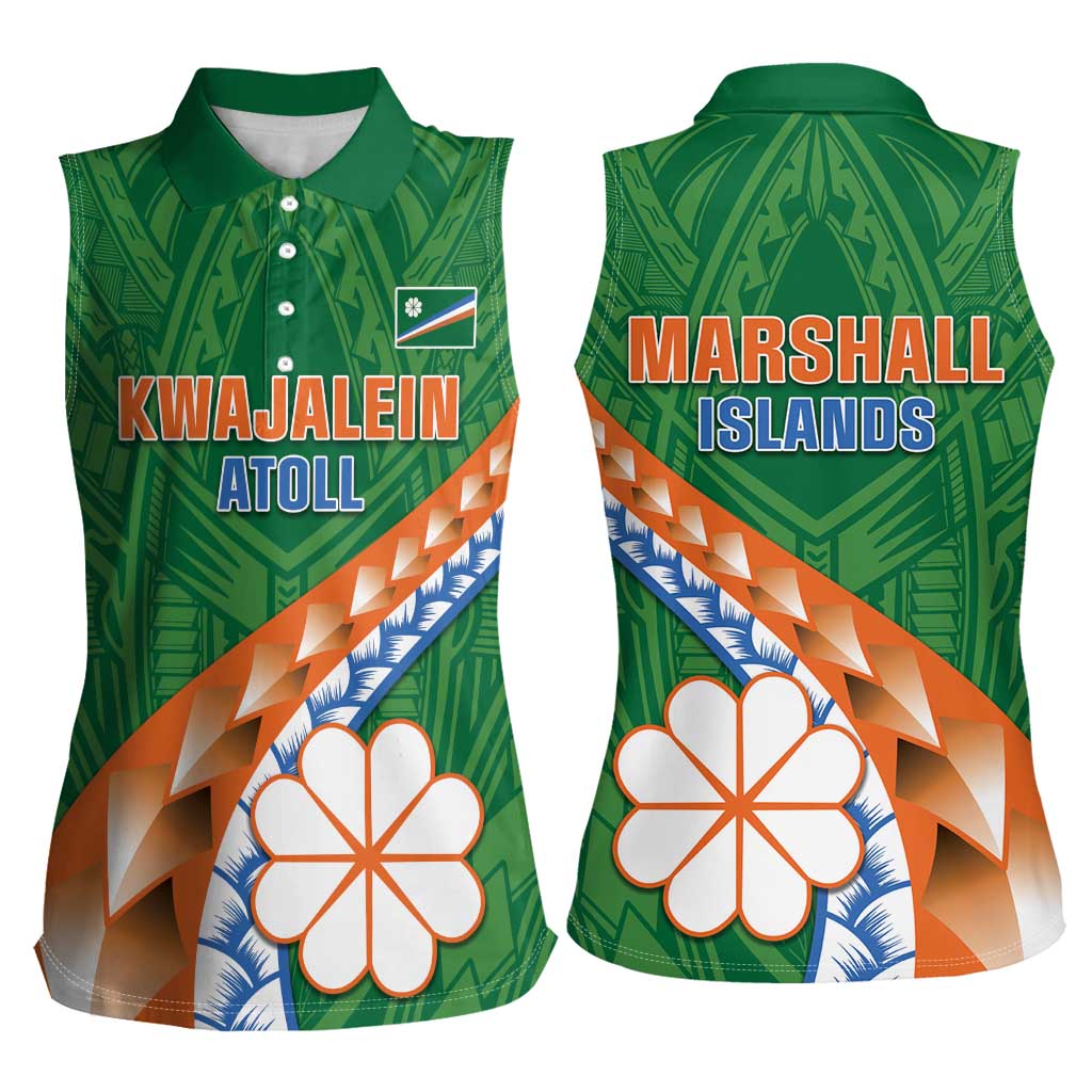 Personalised Marshall Islands Kwajalein Atoll Women Sleeveless Polo Shirt Polynesian Tribal Tattoo LT05 - Polynesian Pride