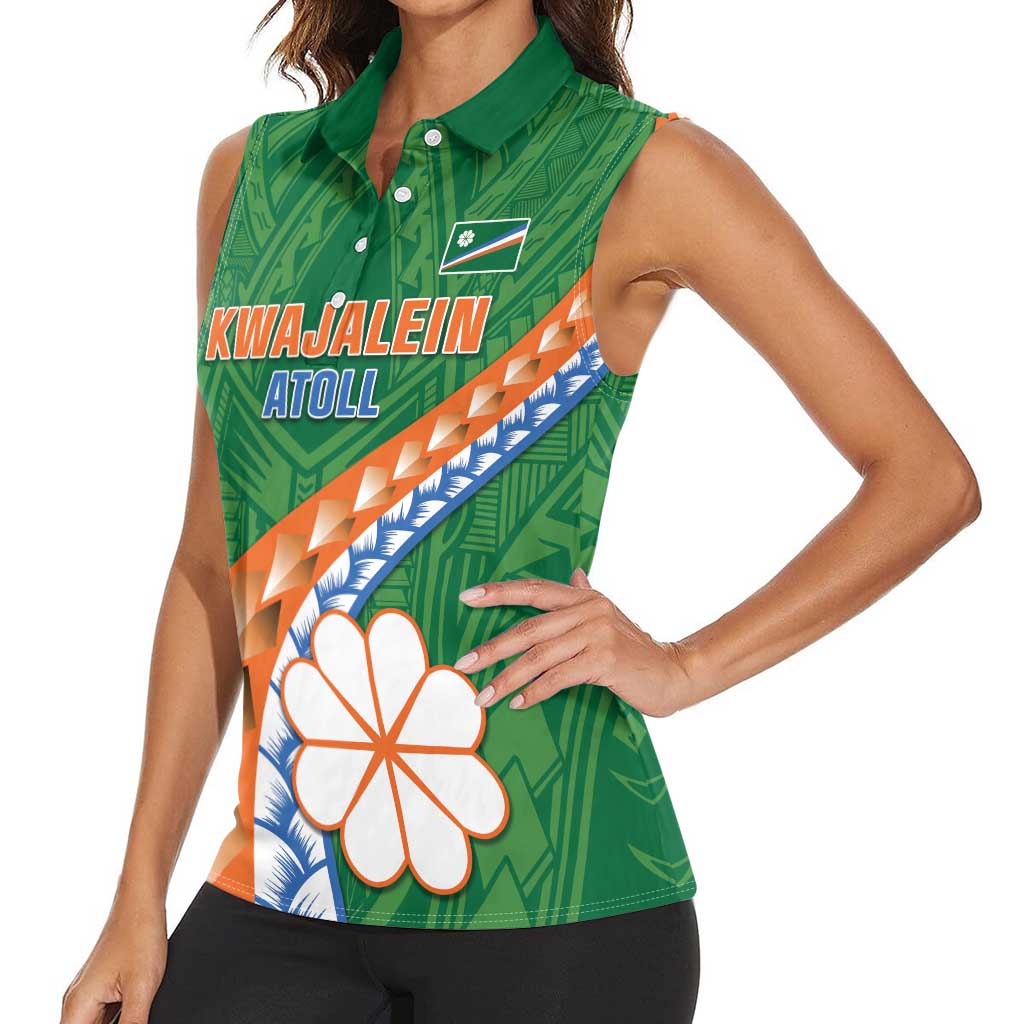 Personalised Marshall Islands Kwajalein Atoll Women Sleeveless Polo Shirt Polynesian Tribal Tattoo LT05 - Polynesian Pride