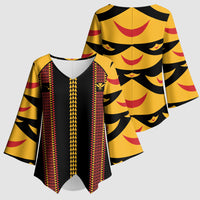 Hawaii Ahu Ula Inspired Kimono Sleeve Blouse Black Version LT05 - Polynesian Pride