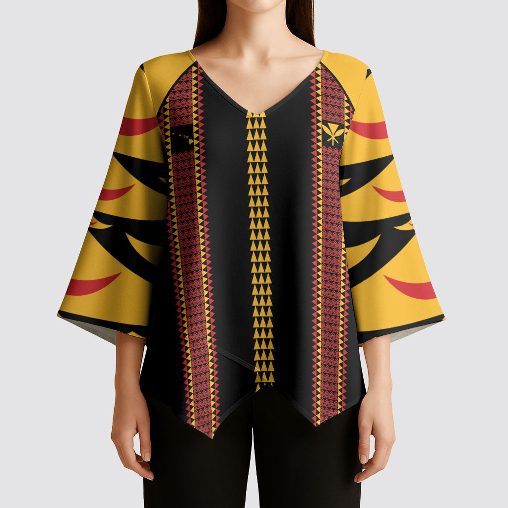 Hawaii Ahu Ula Inspired Kimono Sleeve Blouse Black Version LT05 - Polynesian Pride