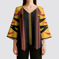 Hawaii Ahu Ula Inspired Kimono Sleeve Blouse Black Version LT05 - Polynesian Pride