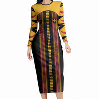 Hawaii Ahu Ula Inspired Long Sleeve Bodycon Dress Black Version LT05 Long Dress Black - Polynesian Pride
