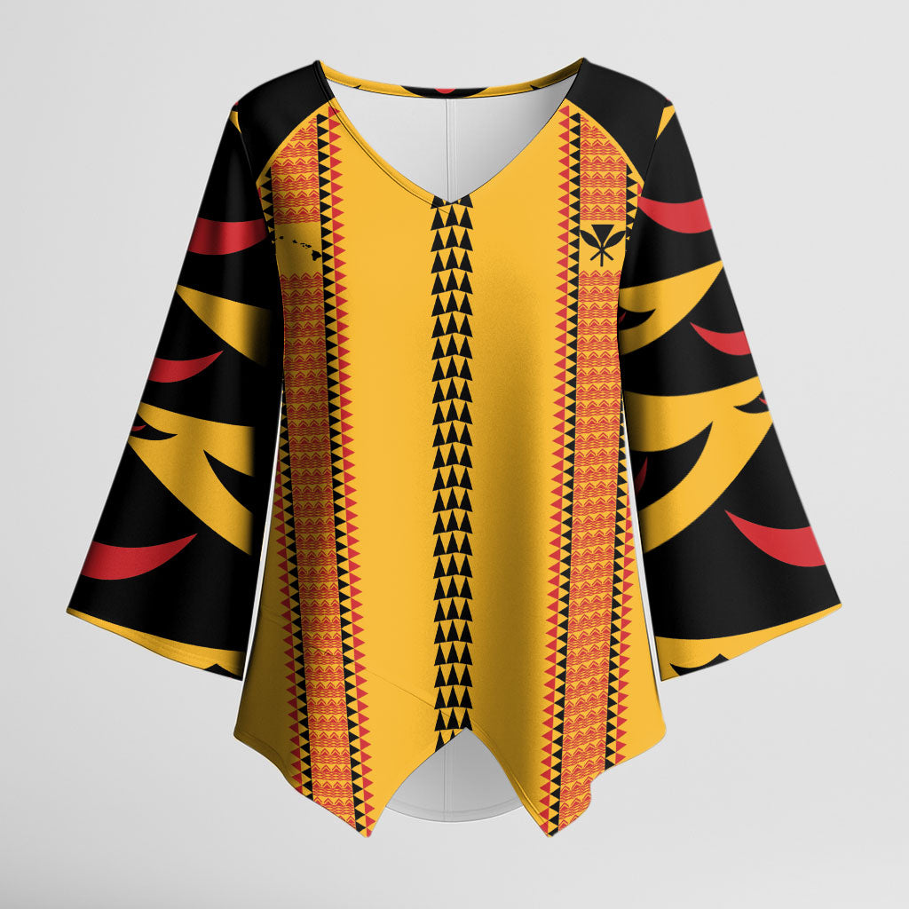 Hawaii Ahu Ula Inspired Kimono Sleeve Blouse Yellow Version LT05 Female Yellow - Polynesian Pride