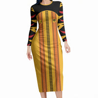 Hawaii Ahu Ula Inspired Long Sleeve Bodycon Dress Yellow Version LT05 Long Dress Yellow - Polynesian Pride
