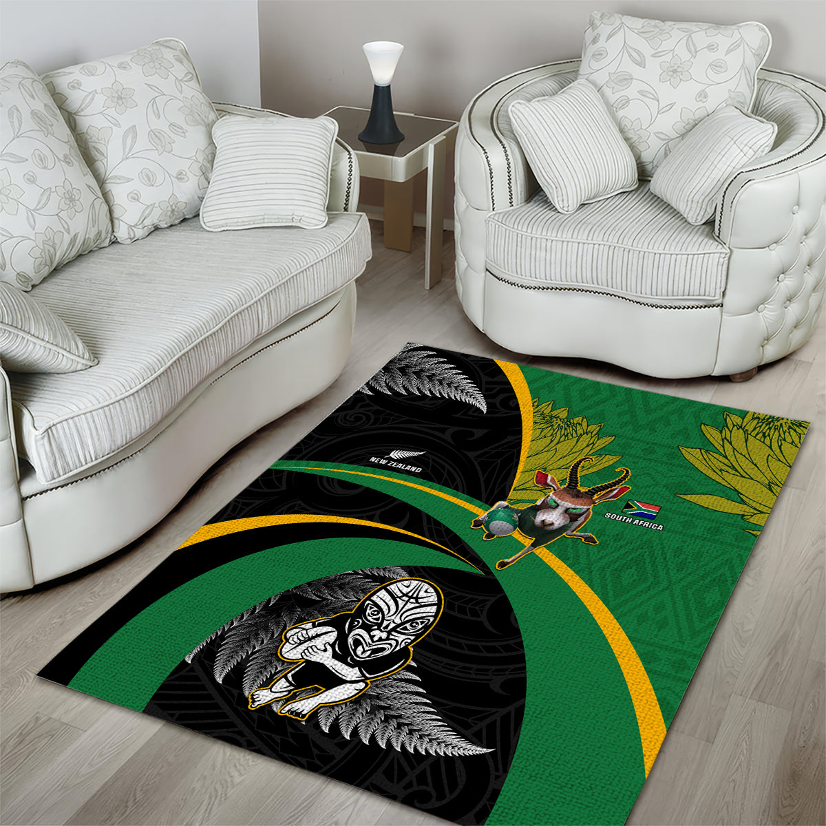 New Zealand And South Africa Rugby Area Rug 2023 Springboks Combine All Black Silver Fern LT05 - Polynesian Pride