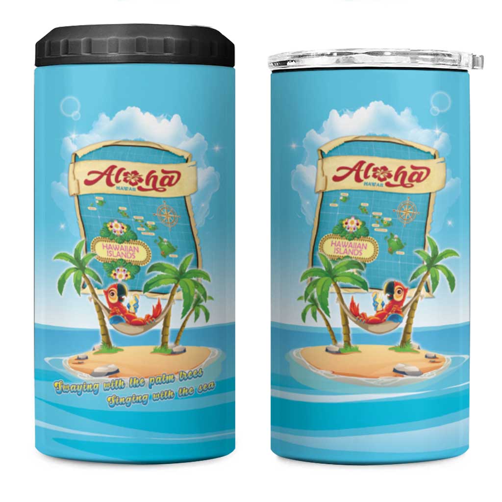 Aloha Hawaii 4 in 1 Can Cooler Tumbler Funny Macaw Parrot Tropical Vibe