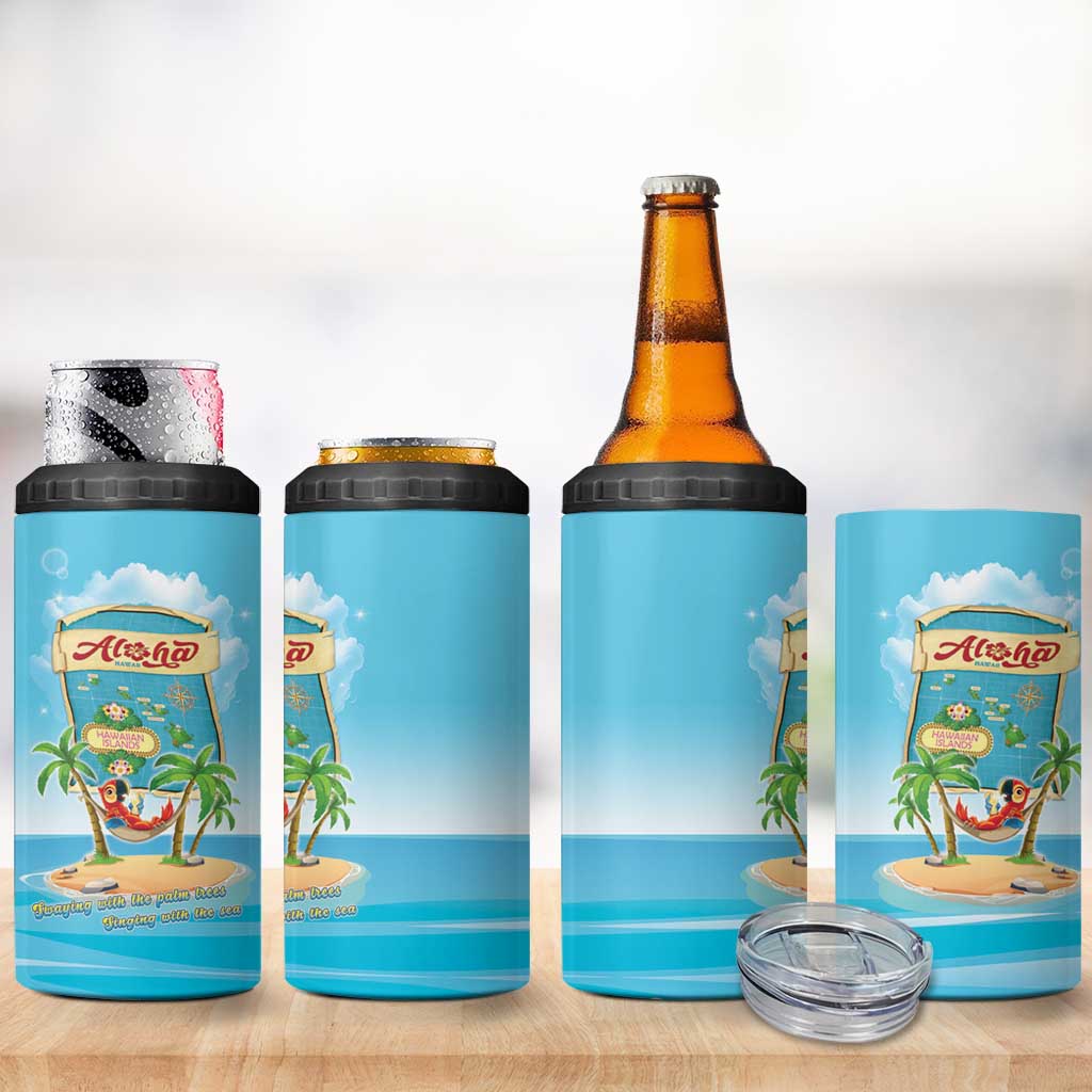 Aloha Hawaii 4 in 1 Can Cooler Tumbler Funny Macaw Parrot Tropical Vibe