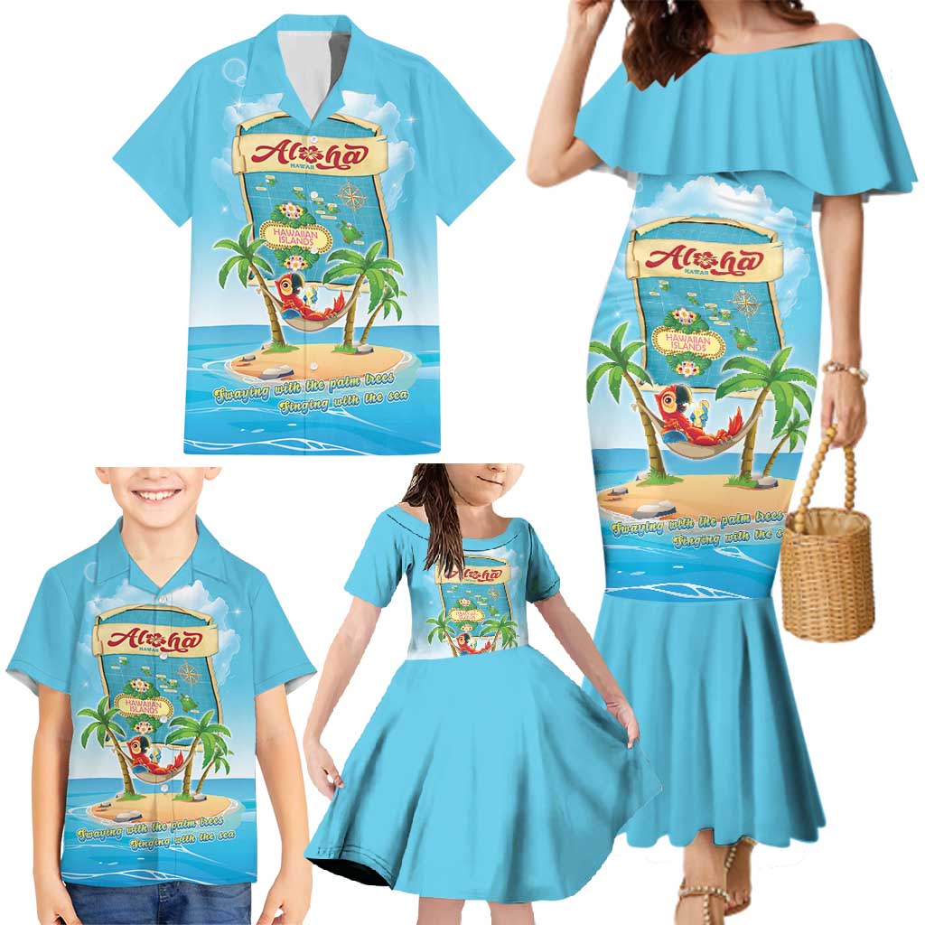 Aloha Hawaii Family Matching Mermaid Dress and Hawaiian Shirt Funny Macaw Parrot Tropical Vibe