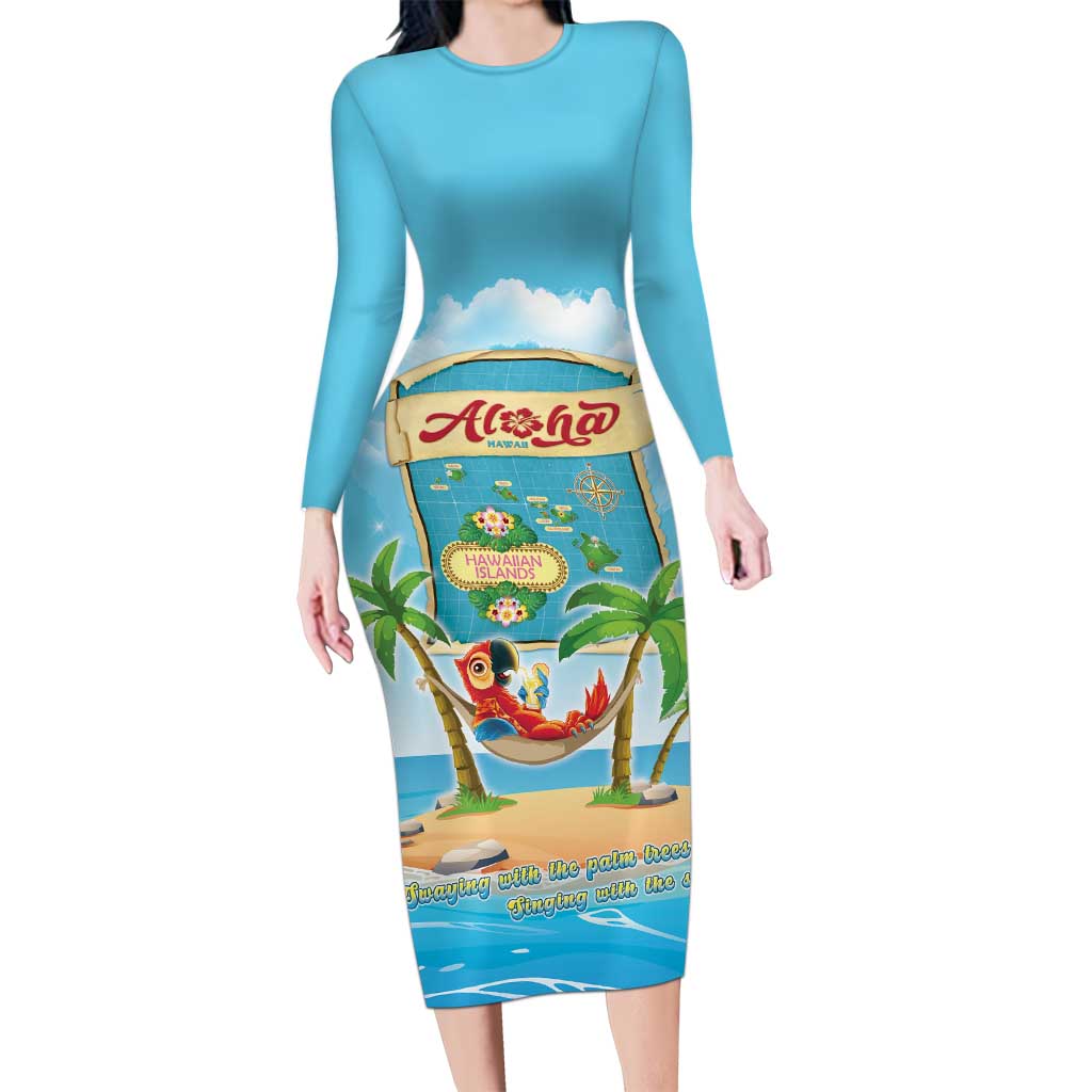 Aloha Hawaii Long Sleeve Bodycon Dress Funny Macaw Parrot Tropical Vibe