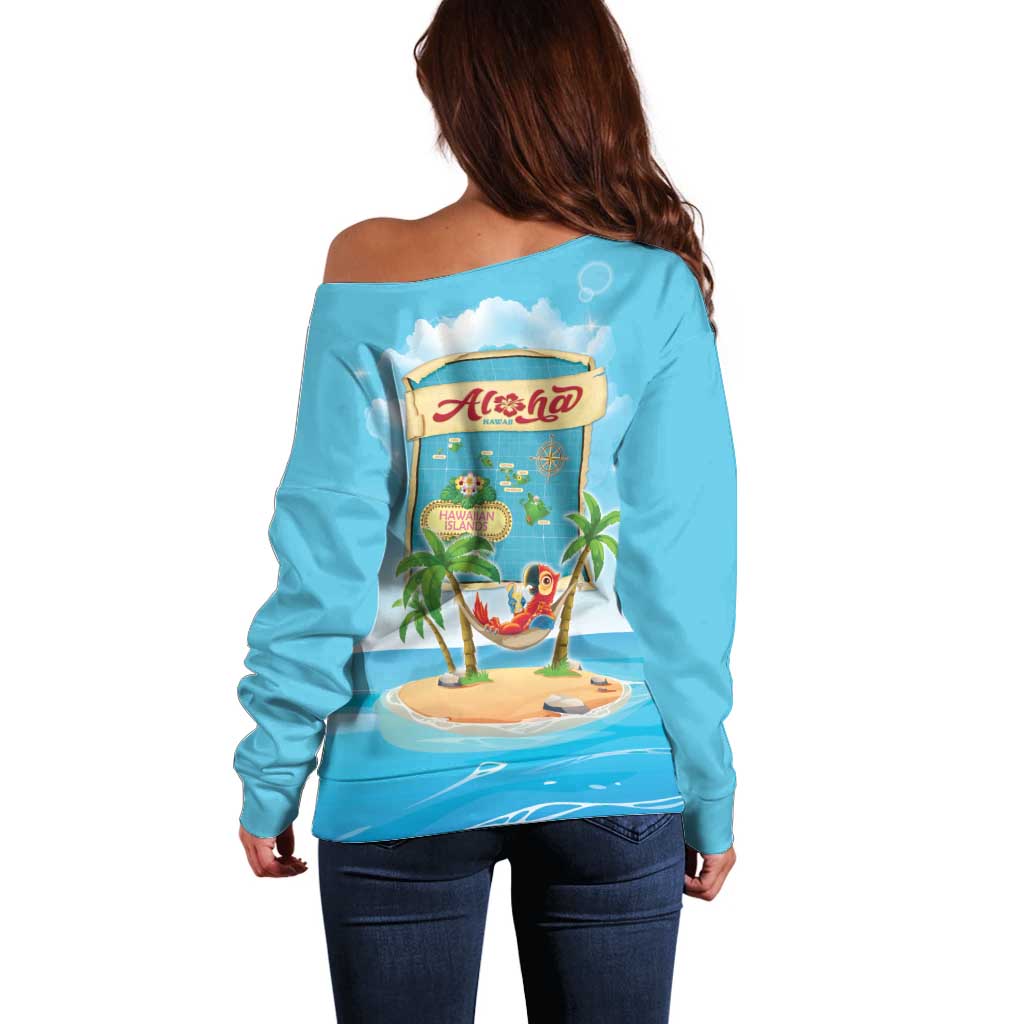 Aloha Hawaii Off Shoulder Sweater Funny Macaw Parrot Tropical Vibe