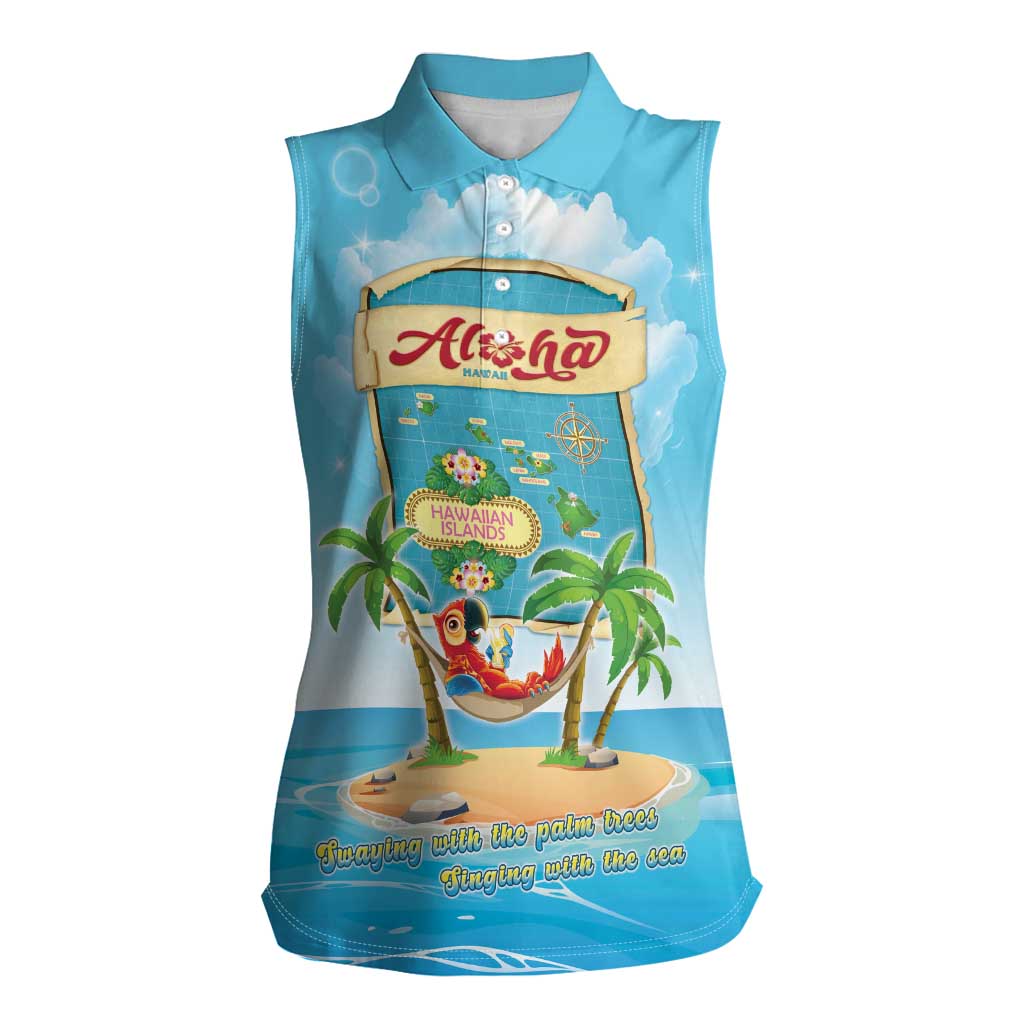 Aloha Hawaii Women Sleeveless Polo Shirt Funny Macaw Parrot Tropical Vibe