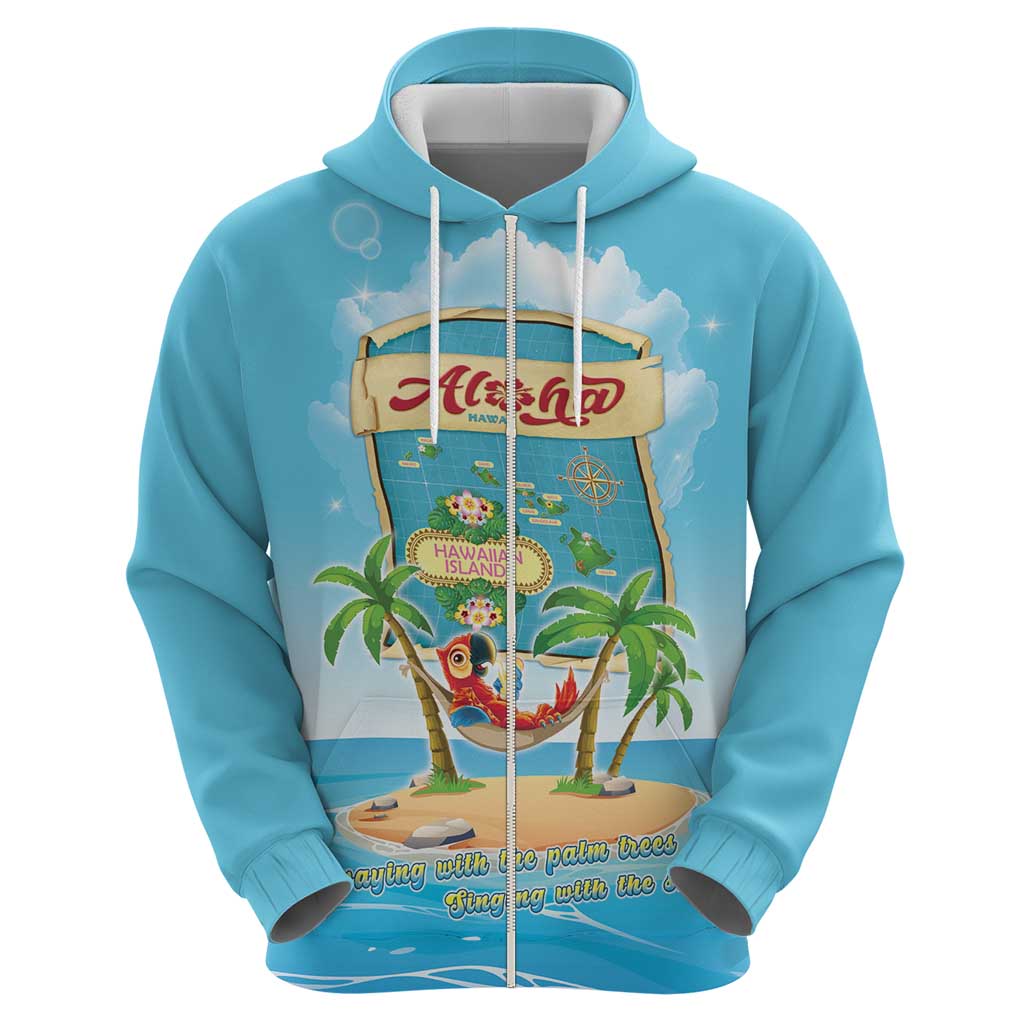 Aloha Hawaii Zip Hoodie Funny Macaw Parrot Tropical Vibe