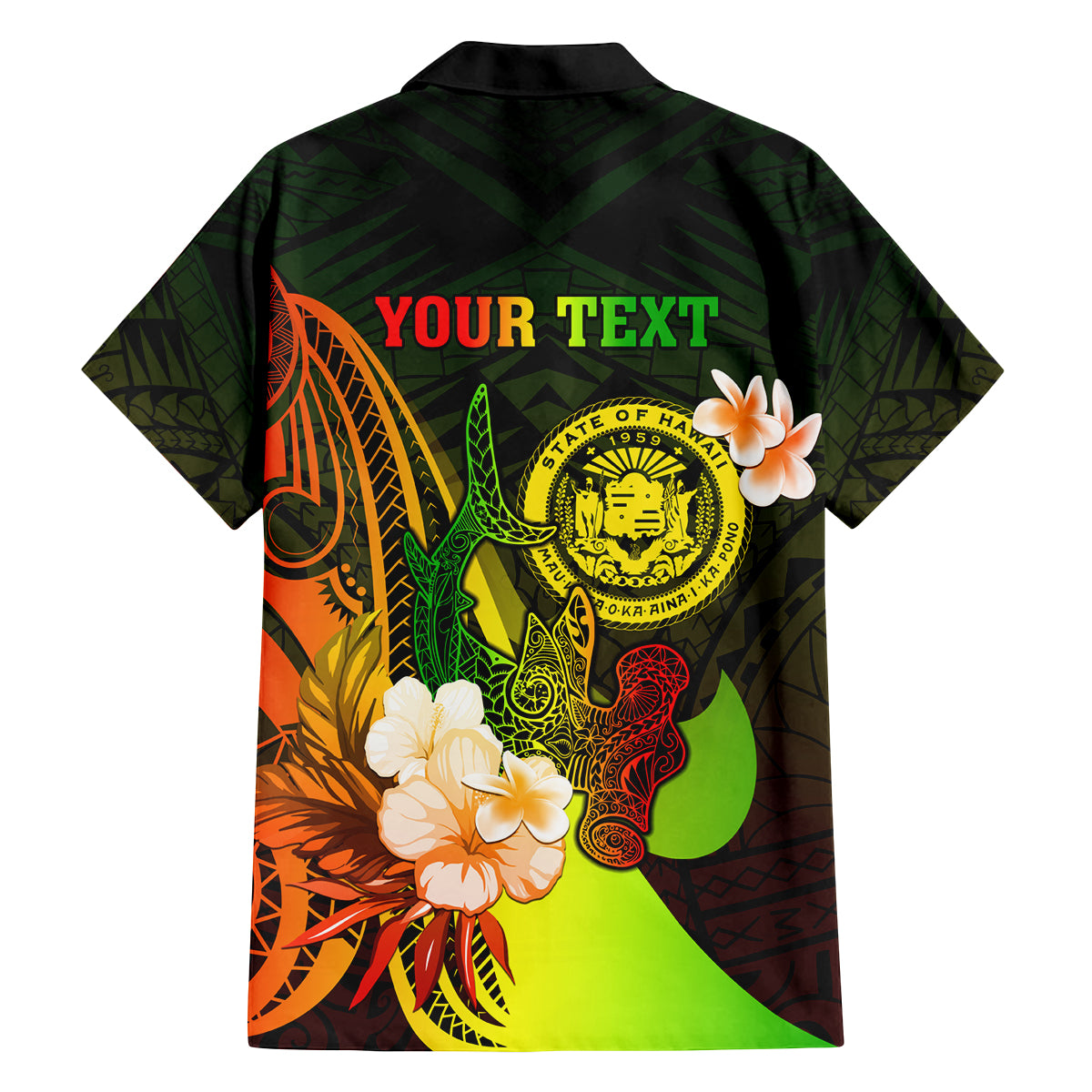 Personalised Hawaii State Motto Family Matching Long Sleeve Bodycon Dress and Hawaiian Shirt Hawaiian Tribal Reggae Hammerhead Shark LT05 - Polynesian Pride