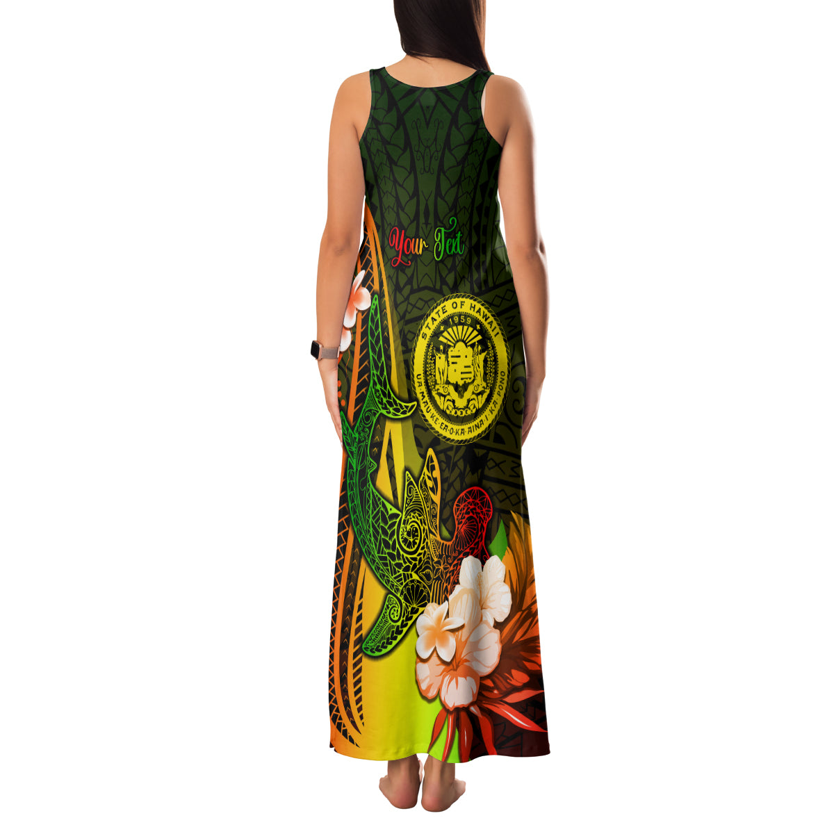 Personalised Hawaii State Motto Family Matching Tank Maxi Dress and Hawaiian Shirt Hawaiian Tribal Reggae Hammerhead Shark LT05 - Polynesian Pride