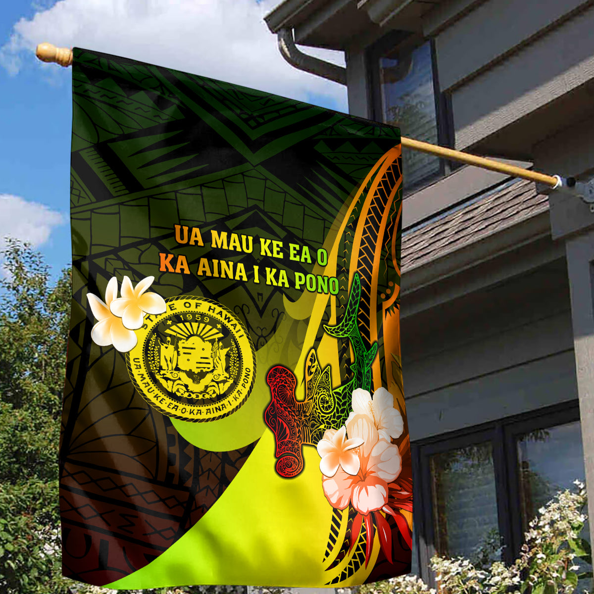 Hawaii State Motto Garden Flag Hawaiian Tribal Reggae Hammerhead Shark LT05 - Polynesian Pride