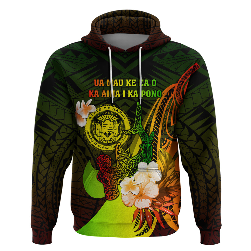 Personalised Hawaii State Motto Hoodie Hawaiian Tribal Reggae Hammerhead Shark LT05 Reggae - Polynesian Pride