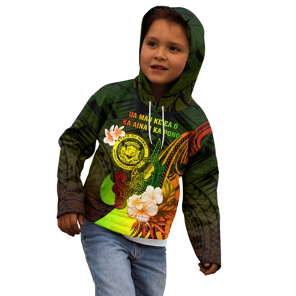 Personalised Hawaii State Motto Kid Hoodie Hawaiian Tribal Reggae Hammerhead Shark LT05 - Polynesian Pride
