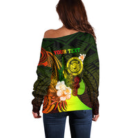 Personalised Hawaii State Motto Off Shoulder Sweater Hawaiian Tribal Reggae Hammerhead Shark LT05 - Polynesian Pride