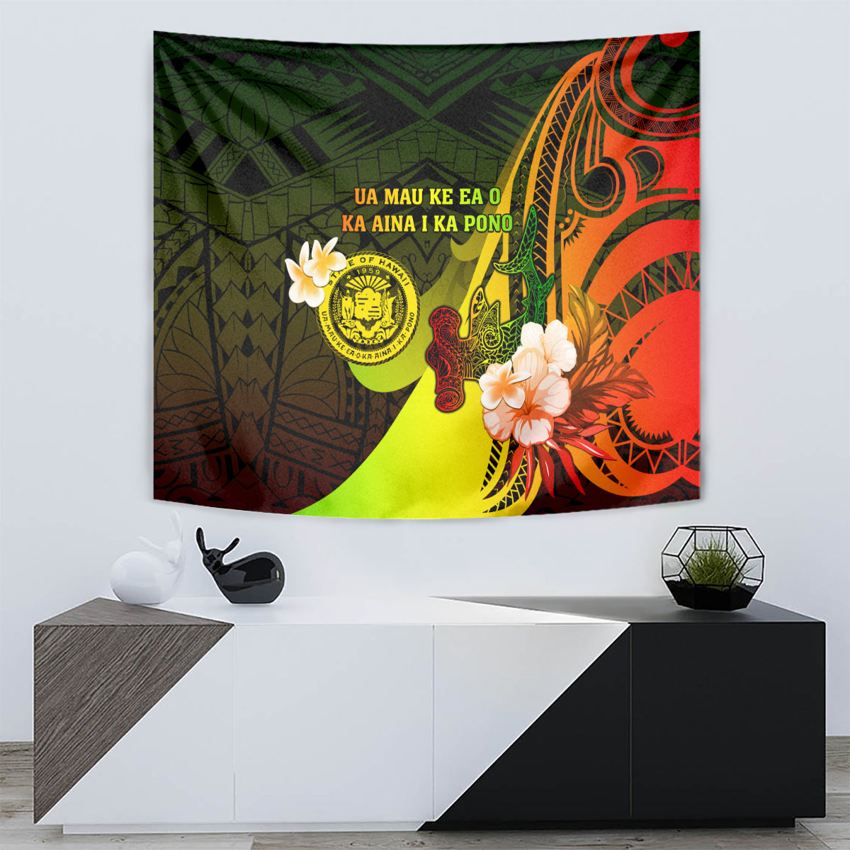 Hawaii State Motto Tapestry Hawaiian Tribal Reggae Hammerhead Shark LT05 - Polynesian Pride