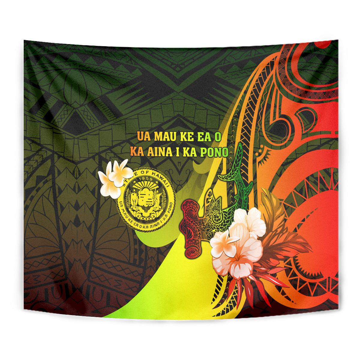 Hawaii State Motto Tapestry Hawaiian Tribal Reggae Hammerhead Shark LT05 - Polynesian Pride