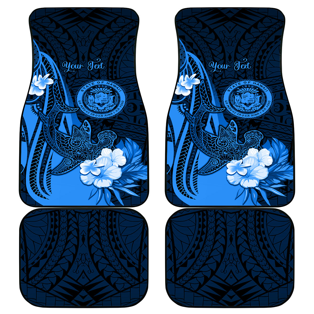 Personalised Hawaii State Motto Car Mats Hawaiian Tribal Blue Hammerhead Shark LT05 Blue - Polynesian Pride