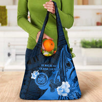 Hawaii State Motto Grocery Bag Hawaiian Tribal Blue Hammerhead Shark