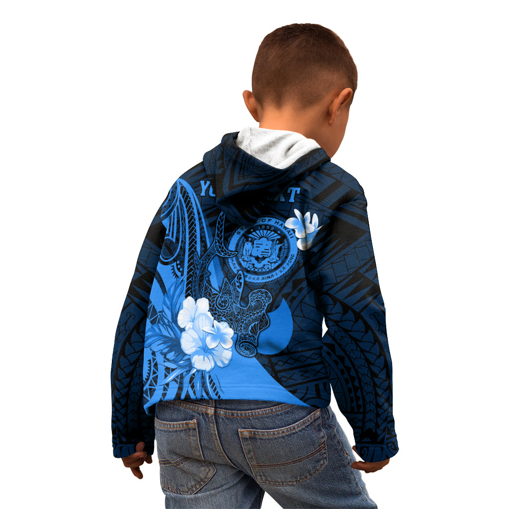 Personalised Hawaii State Motto Kid Hoodie Hawaiian Tribal Blue Hammerhead Shark LT05 - Polynesian Pride