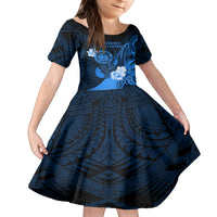 Personalised Hawaii State Motto Kid Short Sleeve Dress Hawaiian Tribal Blue Hammerhead Shark LT05 KID Blue - Polynesian Pride