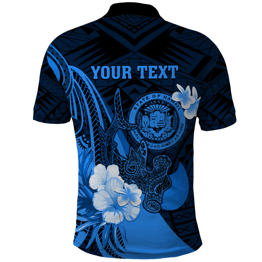 Personalised Hawaii State Motto Polo Shirt Hawaiian Tribal Blue Hammerhead Shark LT05 - Polynesian Pride