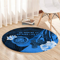 Hawaii State Motto Round Carpet Hawaiian Tribal Blue Hammerhead Shark LT05 - Polynesian Pride