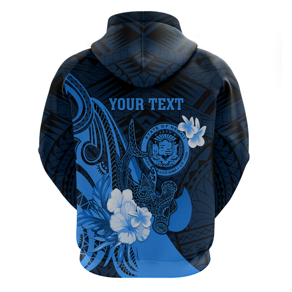 Personalised Hawaii State Motto Zip Hoodie Hawaiian Tribal Blue Hammerhead Shark LT05 - Polynesian Pride