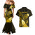 Personalised Hawaii State Motto Couples Matching Mermaid Dress and Hawaiian Shirt Hawaiian Tribal Gold Hammerhead Shark LT05 - Polynesian Pride