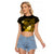 Personalised Hawaii State Motto Raglan Cropped T Shirt Hawaiian Tribal Gold Hammerhead Shark LT05 Female Gold - Polynesian Pride