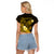 Personalised Hawaii State Motto Raglan Cropped T Shirt Hawaiian Tribal Gold Hammerhead Shark LT05 - Polynesian Pride